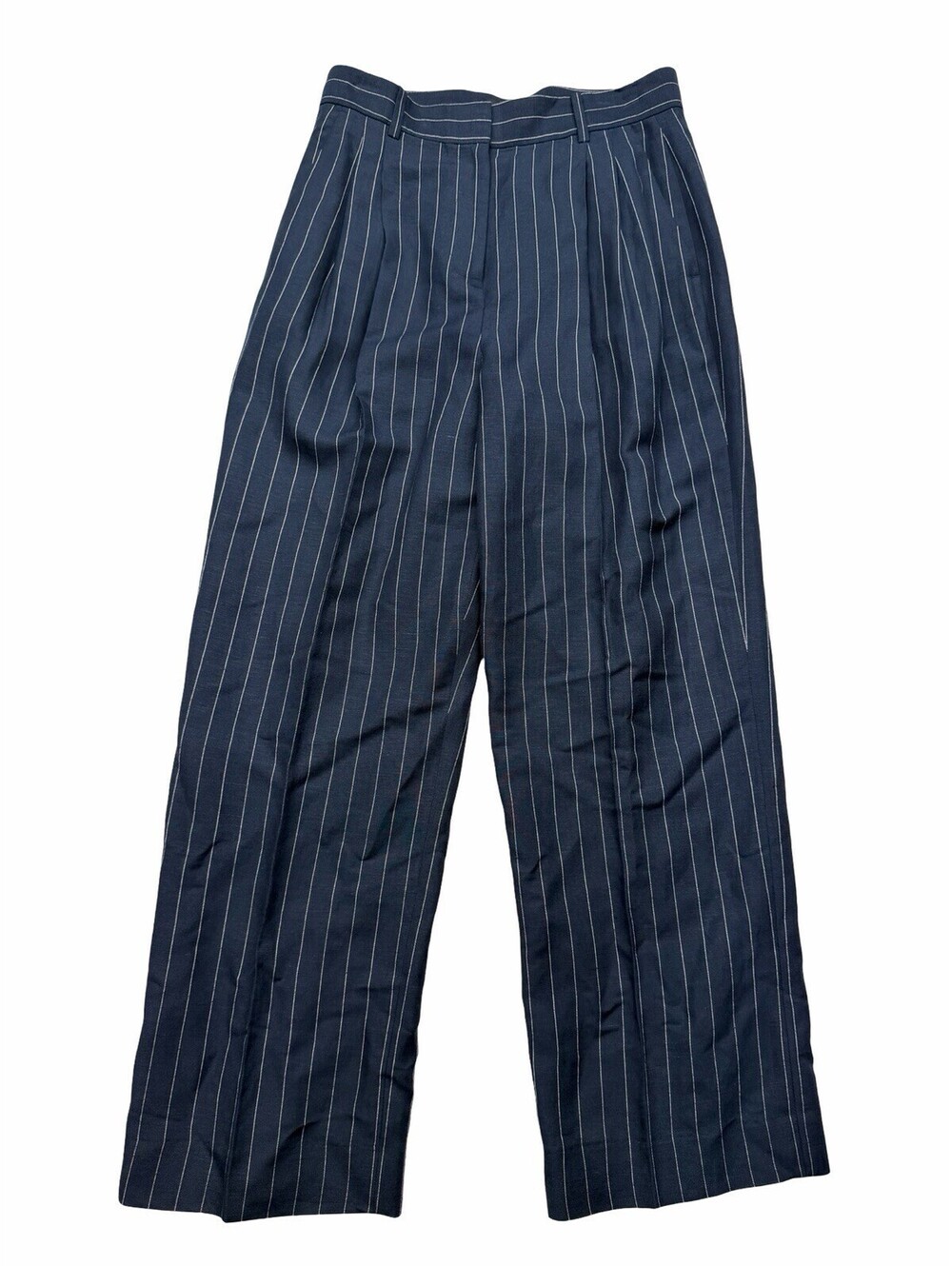 Club Monaco Women's Linen Blend Wide Leg Pleated Pants Striped Blue Size US 6 - Picture 2 of 6